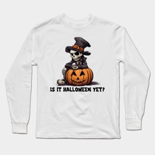 Is it Halloween Yet? Adorable Sad Skeleton Resting on a Jack-o-Lantern Long Sleeve T-Shirt